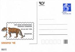 Czech Republic 1998, Tigre, Philtelic Exhibition In Sigapore, Special Postal Stationery, MNH - Postcards
