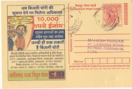 Used Postcard,  Electricity Theft Award Is Given For Rs 10.0000, Energy Board, Comic Cartoon, Meghdoot Postal Stationery - Elektriciteit