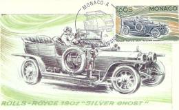 MONACO - Evolution Des Lignes Automobiles 1900-1975 - Rools Royce 1907 - Timbre Et Tampon Jour D'émission - Cartes-Maximum (CM)