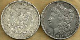 UNITED STATES USA $1 EAGLE BIRD FRONT MORGAN HEAD BACK 1891 NMK  F+ SILVER KM110? READ DESCRIPTION CAREFULLY !!! - 1878-1921: Morgan