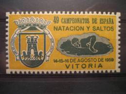 SPAIN Vitoria Alava 1959 High Diving Plongeon Swimming Pool Natation Schwimmen Swim Poster Stamp Label Vignette Vi&ntild - High Diving