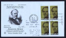 1973  Joseph Howe Sc 616 UR Plate Block RoseCraft Cachet - 1971-1980