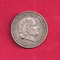 NEDERLAND 1955,  Circulated Coin, XF, 1 Gulden ,  0.720 Silver Juliana  Km184C90.095 - Monnaies D'or Et D'argent