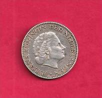 NEDERLAND 1957,  Circulated Coin, XF, 1 Gulden ,  0.720 Silver Juliana  Km184 C90.097 - Monedas En Oro Y Plata