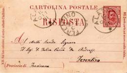 1891 CARTOLINA CON ANNULLO ALATRI + FERENTINO FROSINONE - Stamped Stationery