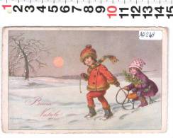 A0249  CARTOLINA ILLUSTRATA SCHUBERT BAMBINI CON SLITTINO BUON NATALE - Schubert