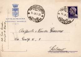 1945 CARTOLINA CON ANNULLO MESSINA - Marcophilie