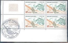 Andorre Français - Bloc De 4 Timbres Y&T N°338 ** - Cachet 1er Jour 13 Avril 1985 - Blokken & Velletjes