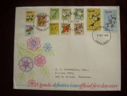 UGANDA 1969 FLOWERS Short Set To 1/50 OFFICIAL FDC (11stamps) - Uganda (1962-...)