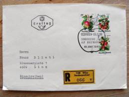 Cover Sent In Austria Osterreich Ersttag Wien Special Cancel Apple Fruits Registered - Covers & Documents