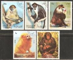 Sharjah 1972 Mi# 1012-1016 A Kleinbogen, Block 117 Used - Monkeys And Apes - Sharjah