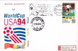 FOOTBALL, WORLD CUP USA, SPECIAL COVER, REGISTRED, OBLITERATION ON COVER, 1994, ROMANIA - 1994 – USA