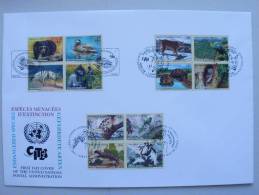 UNO TRIO-FDC (64) Gefährdete Arten 2001, Fauna Auf Genfer-Cachet - Gemeinschaftsausgaben New York/Genf/Wien