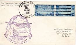 Via Pan American Clipper Hawaii To Phillippines 1935 Cover - 1c. 1918-1940 Covers