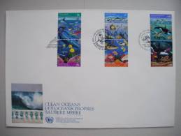 UNO-New York TRIO-FDC (1), Saubere Meere Auf Genfer-Cachet - New York/Geneva/Vienna Joint Issues