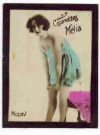 CHROMO EROTIQUE FEMMES ARTISTE PIN UP Cigarettes MELIA  : " NIZAY  " Femme Bas Nuisette Sein Nu - Melia