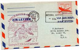 TWA First Flight USA To Switzerland 1949 Air Mail Cover - 2c. 1941-1960 Lettres