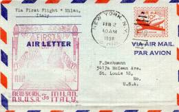 TWA First Flight New York USA To Milan Italy 1950 Air Mail Cover - 2c. 1941-1960 Covers