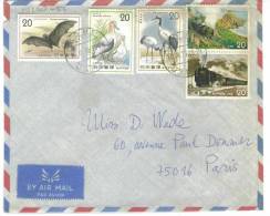 Lettre Japon   3 Timbres Oiseaux Et 2 Timbres  Locomotives  Oblit 1975 Pour Paris - Storia Postale