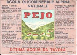 Etichetta, Acqua Oligominerale Alpina Naturale PEJO (Trento) - 1966 - Publicités