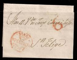 1814, CARTA PREFILATÉLICA, PORTEO Y MARCA DE VALENCIA EN COLOR ROJO. - ...-1850 Prephilately