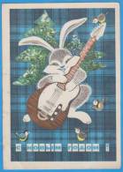 Russia, URSS. Rabbit, Lapins, Guitare, Guitar Postal Stationery Postcard 1971 - Hasen