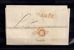 1831, CARTA PREFILATÉLICA,  PORTEO Y MARCA DE CADIZ, CIRCULADA A SEVILLA - ...-1850 Vorphilatelie