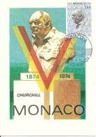 MONACO - Centenaire 1874-1974  - Winton Churchill - Timbre Et Tampon Jour D'émission - Cartoline Maximum