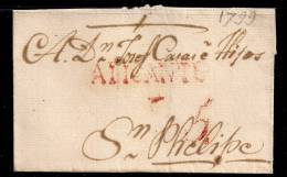 1799, ENVUELTA PREFILATÉLICA, MARCA "ALICANTE" EN COLOR ROJO. - ...-1850 Prephilately