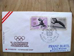 Cover Sent In Austria Osterreich 1964 Ersttag Fdc Innsbruck Figure Skating Jumping Olympic Games Sport - 1961-70 Storia Postale
