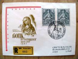 Cover Sent In Austria Osterreich 1967 Ersttag Fdc Registered Krems Stein Kunst Art Gotik Religion - Brieven En Documenten