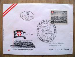 Cover Sent In Austria Osterreich 1967 Ersttag Fdc Europagesprach Wien Bridge Flag Special Cancel Map - Storia Postale