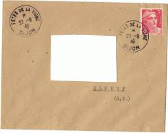 27/9/1946 - Enveloppe Lettre - FETES DE LA VIGNE DIJON - Pour ELBEUF -  Yvert Et Tellier Gandon N° 716 - Temporary Postmarks