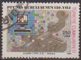 Turquia 1990 Scott 2492 Sello º 150 Aniversario Telegrafo Y Ordenador Yvert 2659 Michel 2911A Turkey Stamps Timbre - Usati