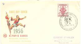 Australia Olympic Games 1956 Melbourne FDC - Coat Of Arms Stamp- Oly. Village Cycling And Runner Cancell, Hurdler Cachet - Sommer 1956: Melbourne