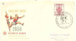 Australia Olympic Games 1956 Melbourne FDC - Coat Of Arms Stamp- Oly. Village Cycling And Runner Cancell, Hurdler Cachet - Summer 1956: Melbourne