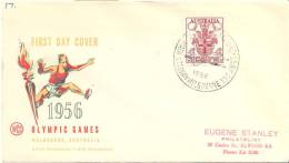 Australia Olympic Games 1956 Melbourne FDC - Coat Of Arms Stamp - Main Stadium Handstamp, Hurdler Cachet - Summer 1956: Melbourne