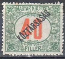 Hungary 1919, Postage Due, Koztarsasag Overprint Mi.50 - MNH - Unused Stamps