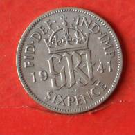 GREAT BRITAIN  6  PENCES  1941  SILVER COIN KM# 852  -    (1560) - H. 6 Pence