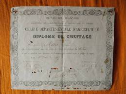 DIPLOME DE GREFFAGE - AGRICULTURE - CHAIRE DEPARTEMENTALE D´AGRICULTURE - PREFECTURE DU RHONE - 25 DECEMBRE 1887 - Diploma & School Reports