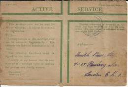 INGLATERRA PRIMERA  GUERRA MUNDIAL GREEN COVER UTILIZADO PARA EVITAR LA CENSURA DEL REGIMIENTO - WW1