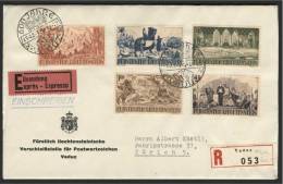 LIECHTENSTEIN, 600TH YEARS 1942, FULL SET ON COVER SPECIAL CANCEL - Storia Postale