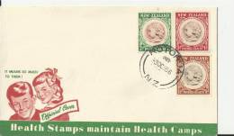 NEW ZEALAND 1955 –FDC  HEALTH STAMPS - KING GEORGE -5TH MEMORIALCHILDREN CAMP W 3 ST  OF1/2-1 1/2; 1-2 ; 1-3 D, POSTM.R - FDC