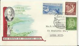 NEW ZEALAND 1958 –FDC 100  YEARS HAWKE'S BAY 1858-1958 ADDR TO LOWER HUTT W 2 ST OF 2(CAPE KINDNEPPERS)-3(STATUE OF PANI - FDC