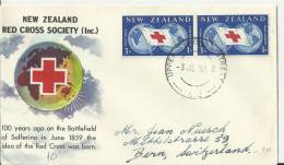 NEW ZEALAND 1959 –FDC  100  YEARS RED CROSS FOUNDING AT SOLFERINO BATTLE - N.ZEALAND RED  CROSS SOCIETY ADDR TO BERN - S - FDC