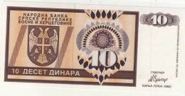BILLET 10 DINARS # 1992 # NEUF - Bosnia Erzegovina