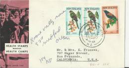 NEW ZEALAND 1962 –FDC  HEALTH STAMPS - BIRD SERIE - KARARIKI - TIEKE  ADDR TO SAN FERNABDO CAL . USA   W 3 STS OF (2)1-2 - FDC