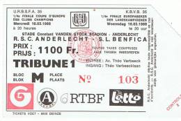 RSC ANDERLECHT - SL BENFICA 1988 - COUPE EUROPE CLUBS CHAMPIONS (Ticket Football) - Tickets D'entrée