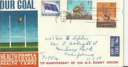 NEW ZEALAND 1967 –FDC 75 YEARS OF NEW ZEALAND RUGBY UNION ADDR. TO MONTERREY PARK - CAL USA  W 3 STS  OF 1-2 1/2; 1-3; 8 - FDC