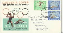 NEW ZEALAND 1968 –FDC NEW ZEANLAND HEALTH STAMPS ADDR TO HOUNSLOW-U.KINGDOM   W 3  STS  OF(1) 1-2 1/2 ;(2) 1- 3 D (SPORT - FDC